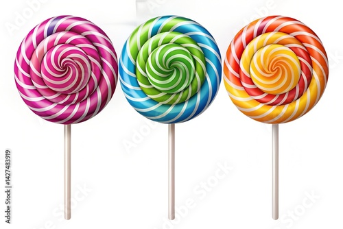 Set of Lollipop Sweet Colorful Candies with Spiral and Ray Patterns Vector Illustration for Creative Use
