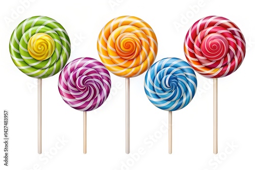 Set of Lollipop Sweet Colorful Candies with Spiral and Ray Patterns Vector Illustration for Creative Use