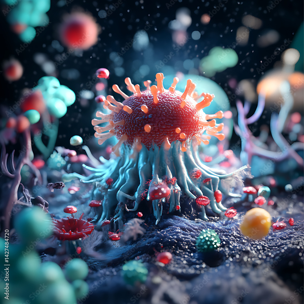 Fototapeta premium Studying microbial life forms in a laboratory setting science experiment detailed macro photography abstract environment
