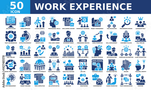 Work experience icon collection set. Simple color fill vector.