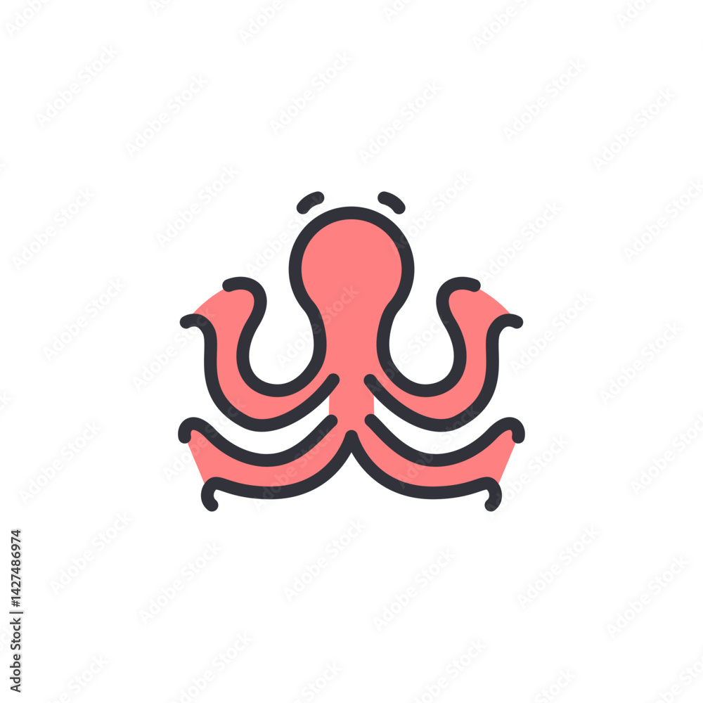 Fototapeta premium Octopus colored icons, minimalist vector illustration ,simple transparent graphic element .Isolated on white background