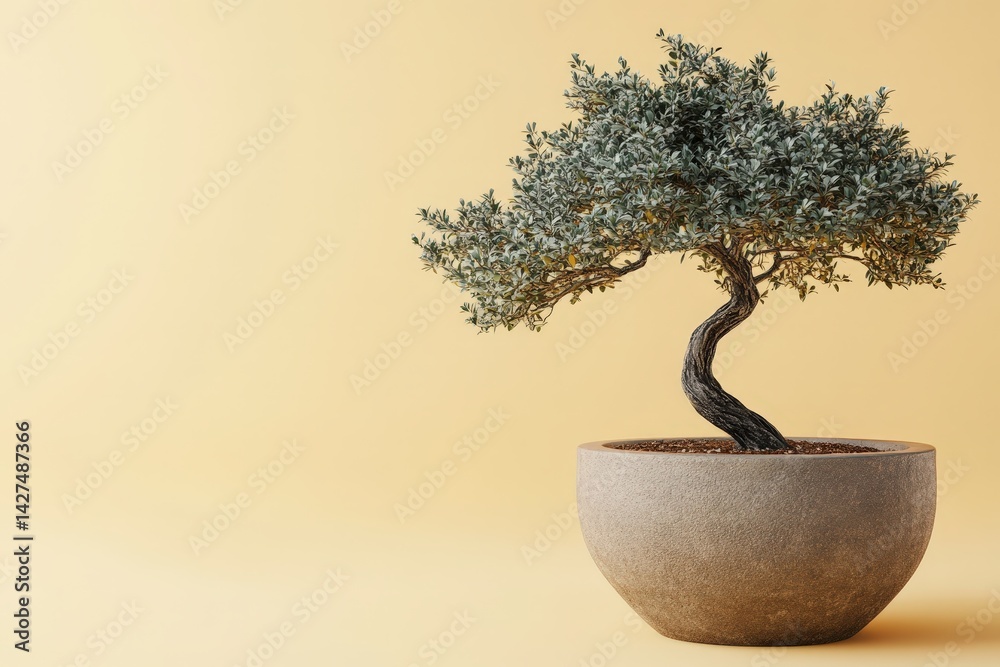 Obraz premium Elegant bonsai tree in a neutral-toned pot.