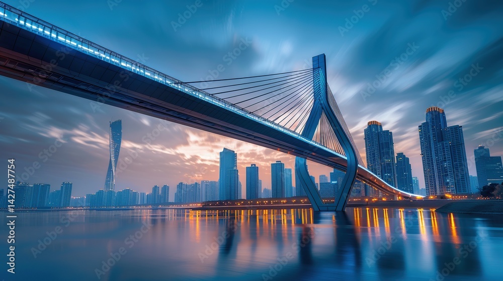 Obraz premium A bridge spans the river in the city