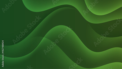 Green abstract background with wavy lines, suitable for nature themed designs, ecofriendly campaigns, environmental websites, and spring promotions. Vibrant and dynamic graphic.