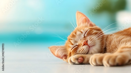 Ginger Kitten Napping by the Ocean on a Summer Day
