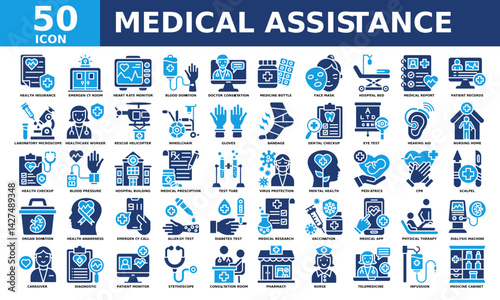 Medical Assistance icon collection set. Simple color fill vector.