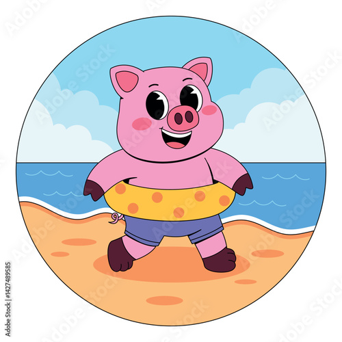 Cute Pig on the Beach