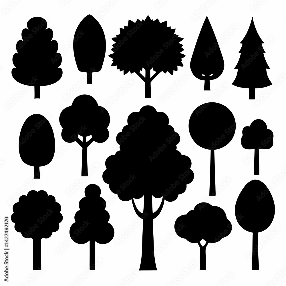 Fototapeta premium Set of 20 Black Silhouette Tree Figures