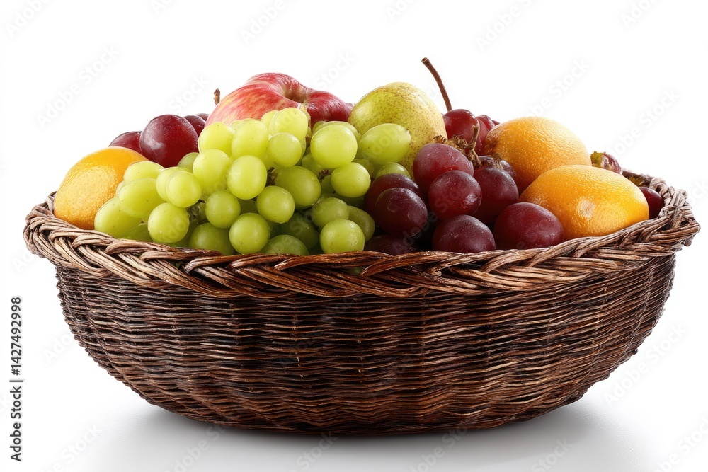 Assorted fruits in a woven basket Assorted fruits in a woven basket