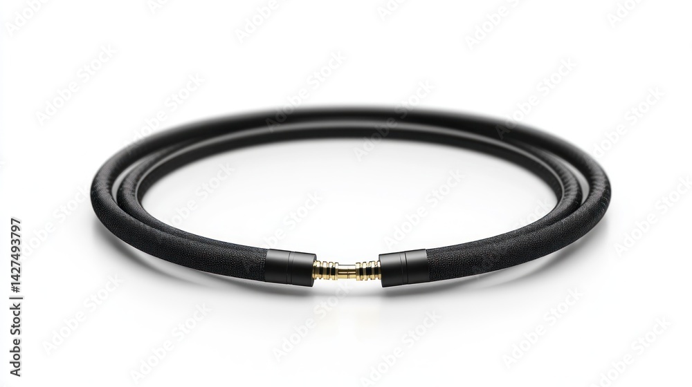 Black audio cable, coiled in a circle Black audio cable, coiled in a circle