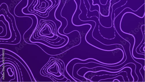 Purple and white topographic map suitable for geography, cartography, hiking, and educational projects. Science, travel, terrain, maps, exploring.