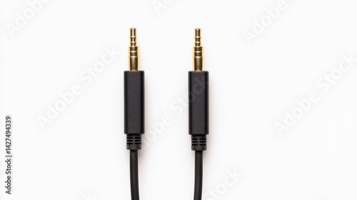 Black audio cable with gold-plated 3.5mm headphone jacks photo