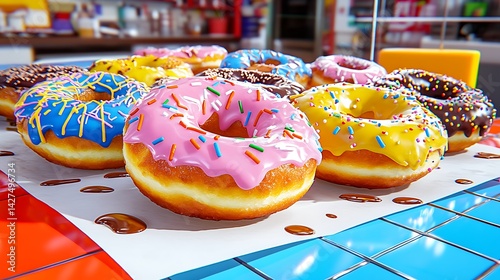 Delicious donut selection bakery food photography colorful environment close-up tempting treats