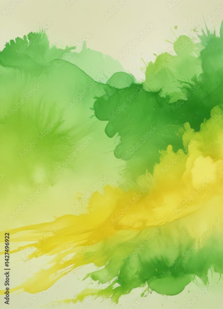 Fototapeta premium Abstract watercolor wash, bright green and yellow gradients, soft focus , growth, ray