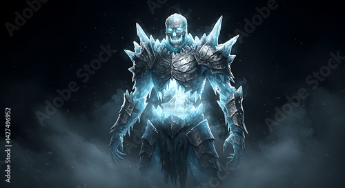 icy skeletal knight with glowing armor digital wallpaper