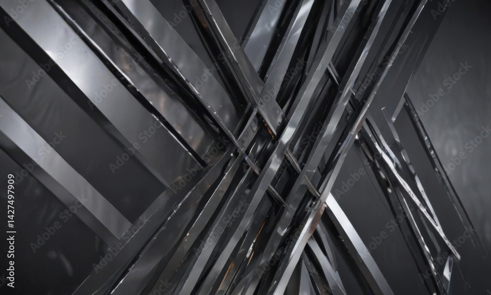 Obraz premium Abstract steel backdrop, intersecting lines, glossy finish , background, texture