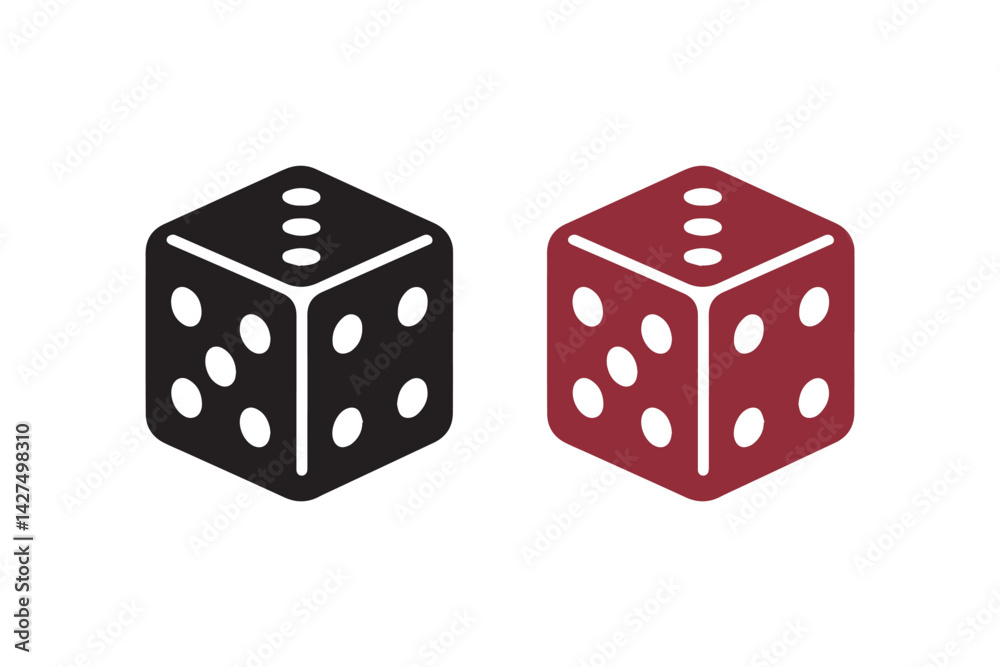 Simple dice vector icon. Game dice silhouette on white background Simple dice vector icon. Game dice silhouette on white background