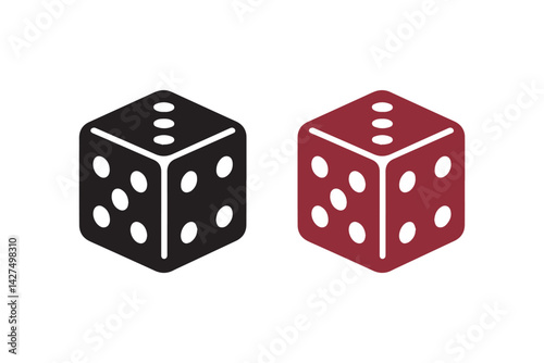 Simple dice vector icon. Game dice silhouette on white background