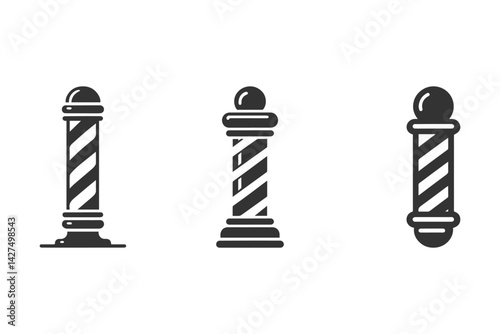 Set of barber pole silhouettes on white background. Vector illustration.