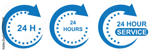 24 hour service icon. 24 hours icon. 24 hours order execution or delivery service icon. 24 hours icon flat style on a white background.