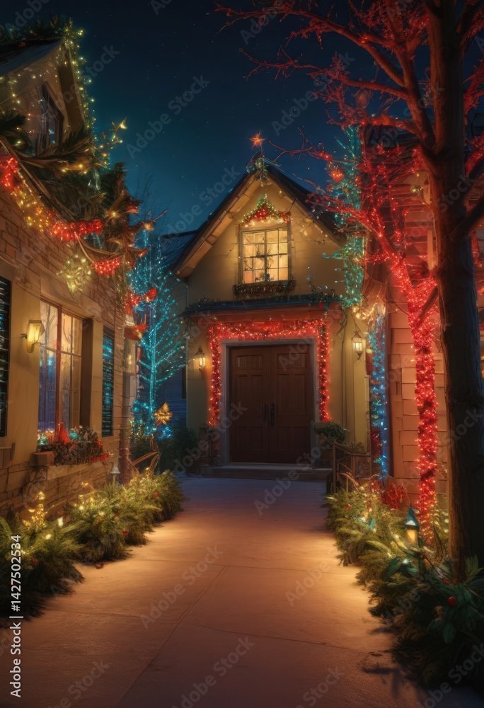 Obraz premium Dazzling Christmas light display in red, green, blue, and yellow hues , yellow, blue, abstract