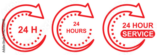 24 hour service icon. 24 hours icon. 24 hours order execution or delivery service icon. 24 hours icon flat style on a white background.