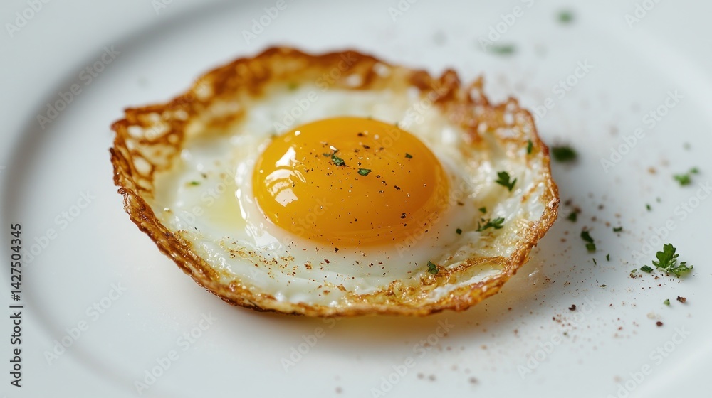 Crispy fried egg, sunny-side up, perfectly cooked Crispy fried egg, sunny-side up, perfectly cooked