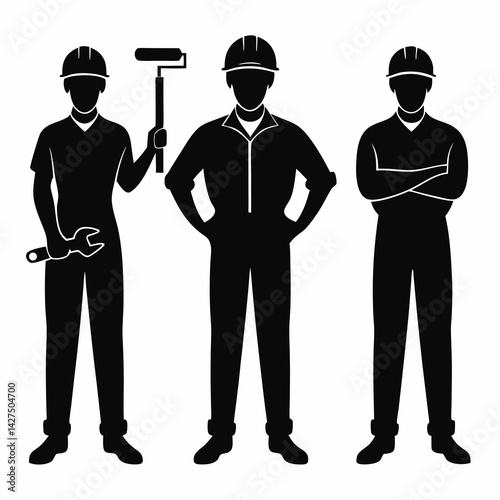 Silhouettes Three Construction Workers