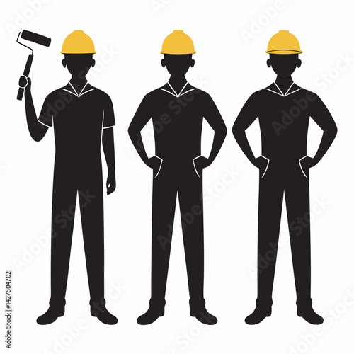 Silhouettes Three Construction Workers
