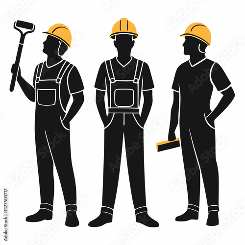Silhouettes Three Construction Workers