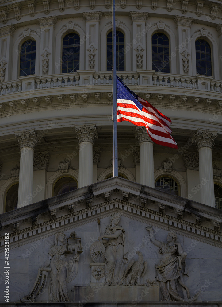 Washington, DC. The Capitol building. The Capitol landmark. The Capitol monument symbol of the American democratic system. The Capitol dome on sky background. Washington, D.C. American Capital.