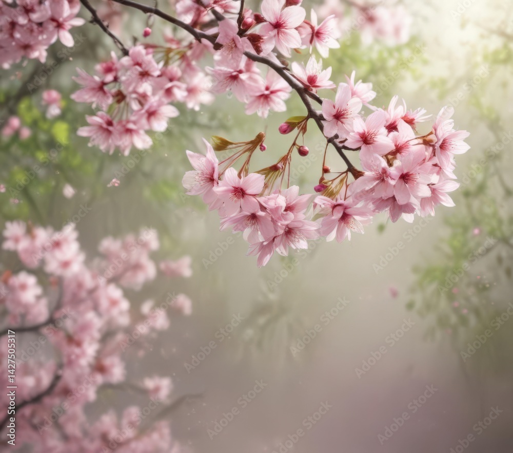 Delicate pink sakura petals drift gently on a softly blurred spring background , spring, romantic Delicate pink sakura petals drift gently on a softly blurred spring background , spring, romantic