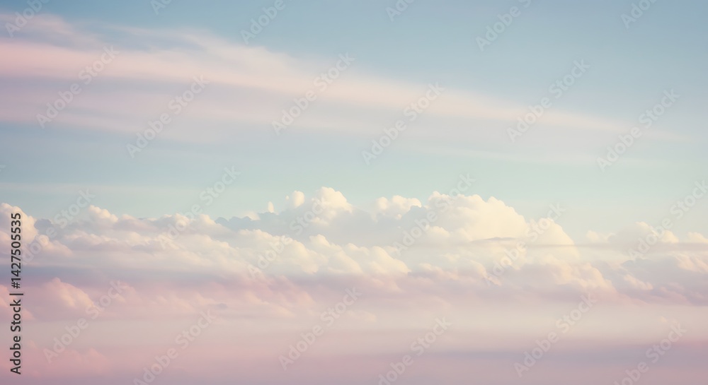 Obraz premium Pastel Sky: Serene Cloudscape at Sunset with Soft Hues and Gentle Breeze
