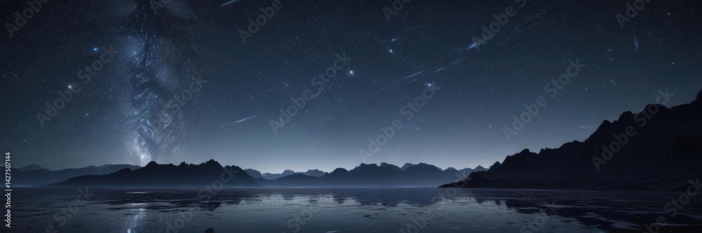 Fototapeta premium Deep midnight blue, countless stars shimmer, endless expanse , black, dark blue