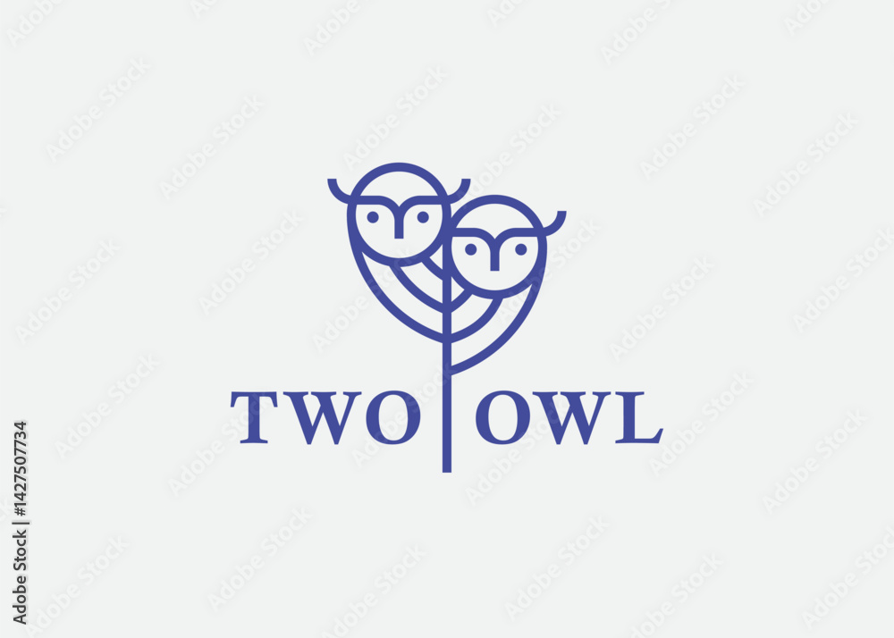 Obraz premium Stylized owl logo with two birds and heart shape
