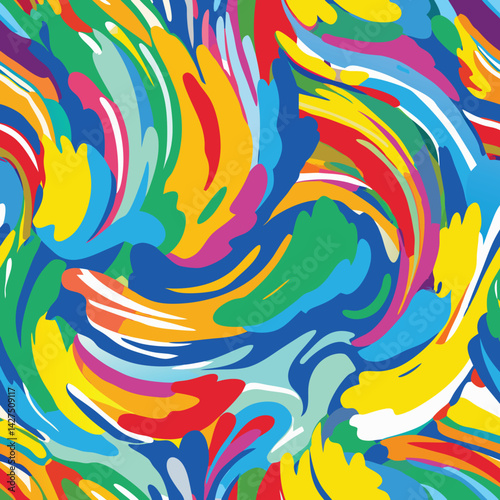 Vibrant swirling strokes of color form an energetic abstract design