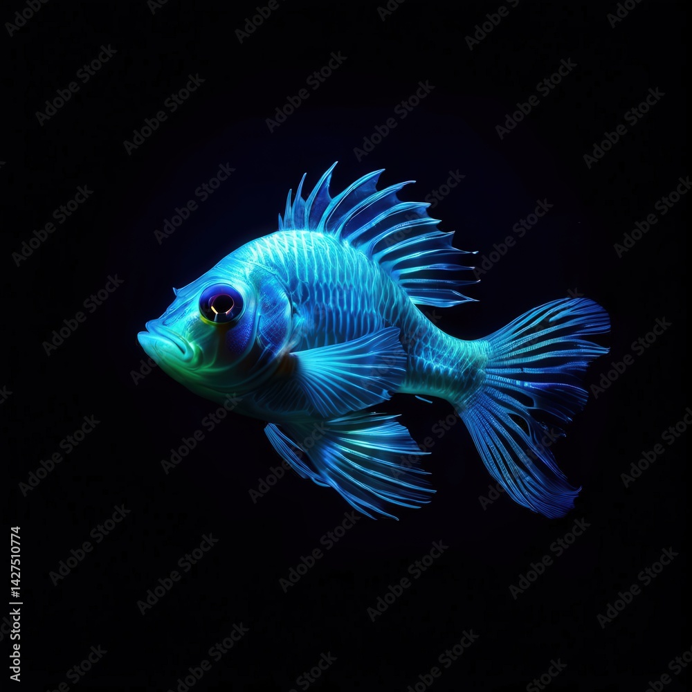 Fototapeta premium an AI Image Generator, Vividly Colored Tropical Fish in Ocean Depths With Blue