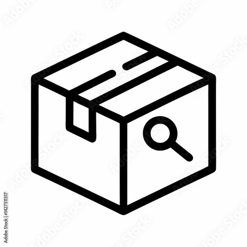 Search Package Box Icon – Editable Minimal Line Art Design for Tracking and Delivery Lookup on White Background

