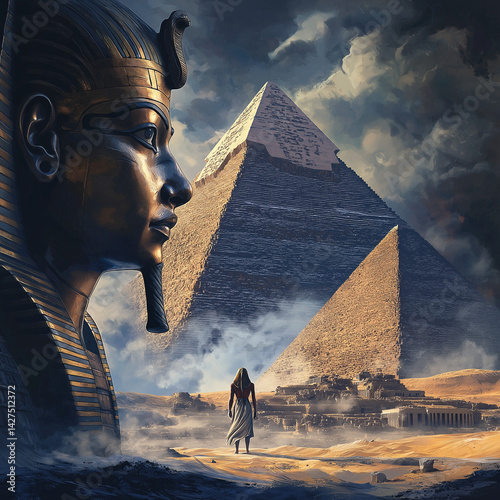 Stylized ancient Egyptian scene