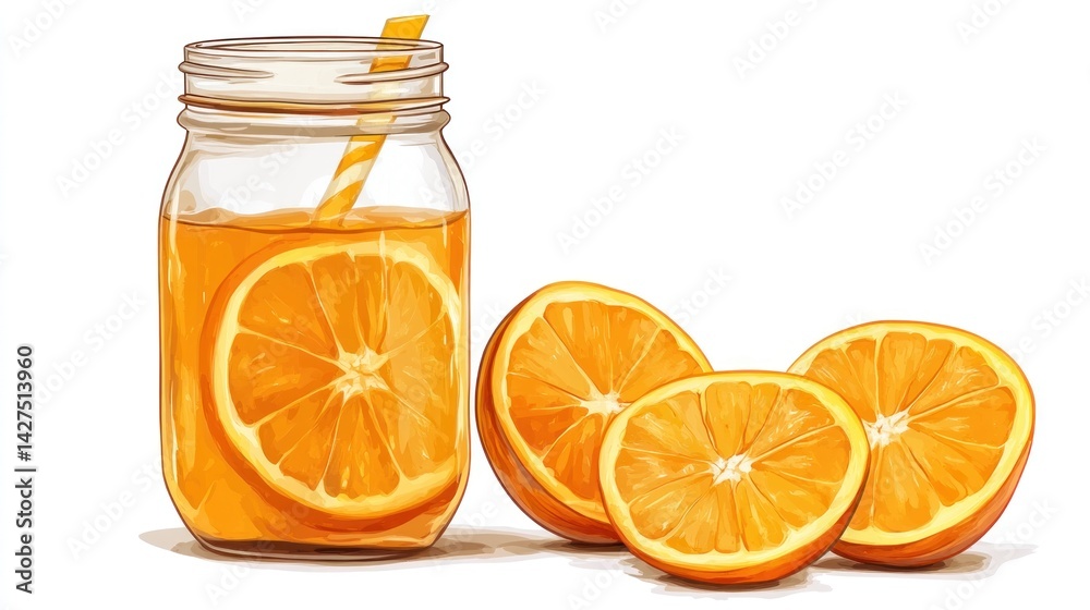 Refreshing orange juice in a glass jar Refreshing orange juice in a glass jar