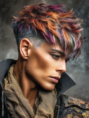 Colorful Fashion Hairstyle Portrait of Women in Futuristic Style Colorful Fashion Hairstyle Portrait of Women in Futuristic Style A stylish individual showcasing a modern, vibrant hairstyle