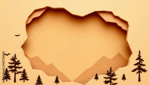 Papercut style mountain landscape artwork scenic nature digital art serene environment artistic viewpoint creative concept