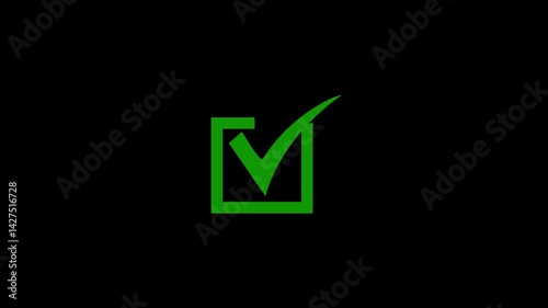 animated white and green check mark symbol with transparent background – approved tick mark icon, check box, right mark, tick box, green checkmark loop.