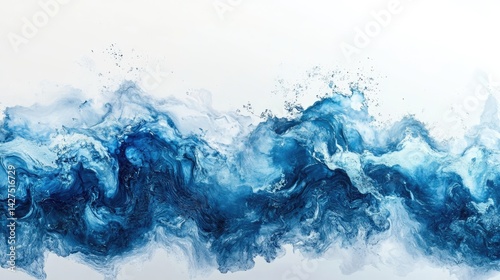 Dynamic blue waves creating artful motion on white background abstract nature high-quality graphic