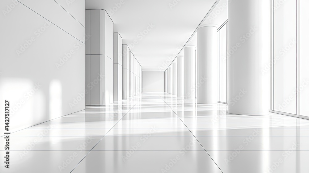 Fototapeta premium Modern architectural hallway design minimalist interior space pure white background bright environment