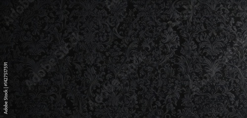 Intricate black gothic damask wallpaper, seamless floral vines , damask, illustration