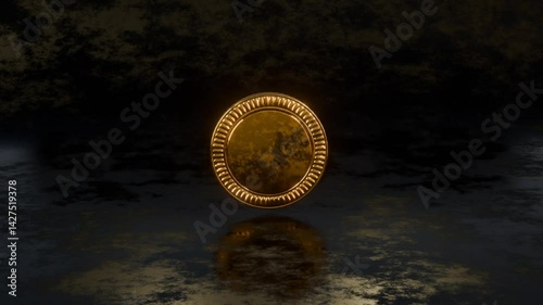 classic coin animation spinning on black background