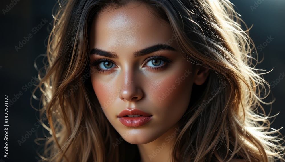 Fototapeta premium Portrait of a Girl with Wavy Hair and Soft Lighting