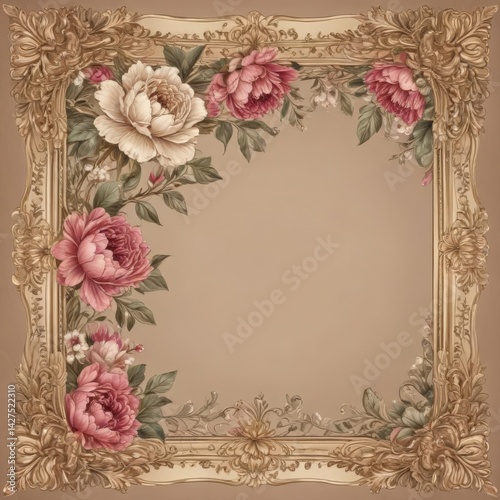 Wallpaper Mural framework for photo or congratulation, frame with roses, vintage frame with roses Torontodigital.ca