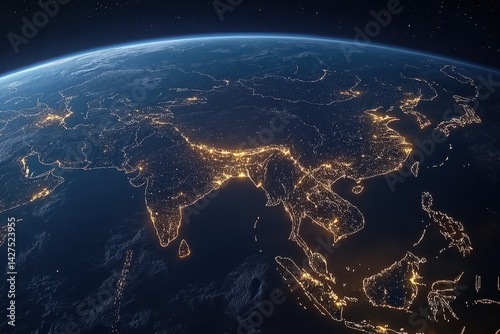 Earth at night, Asia lit up